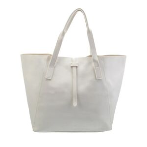 Saks Fifth Avenue White Leather Tote Bag Open Top 18"x12.5"x7" NWT